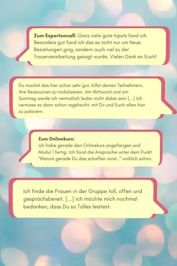 Community Testimonials für die online Trauer Community Spätsommerflimmern
