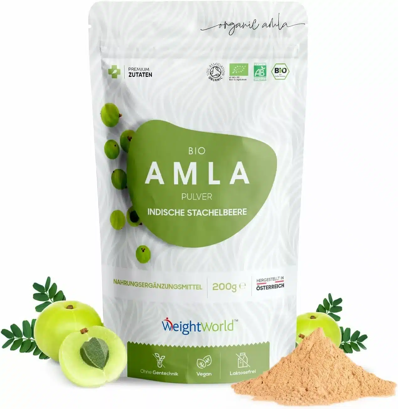 Bio Amla Pulver - Für gesunde Haut & Haare - Reich an Vitamin C & Antioxidantien - 200g Ayurveda Amla Pulver - Alternative zu Amla Öl - Amalaki - Hergestellt in Österreich - WeightWorld