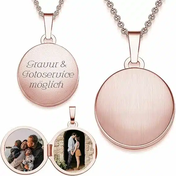 Erinnerung verstorbener Ehemann Medaillon rund zum Öffnen für Bilder in Silber 925 und Gold/Rosegold vergoldet I Kette 45-50cm Foto Upload Service & Gravur I Rundes Medallion aufklappbar für Frauen Mama Freundin