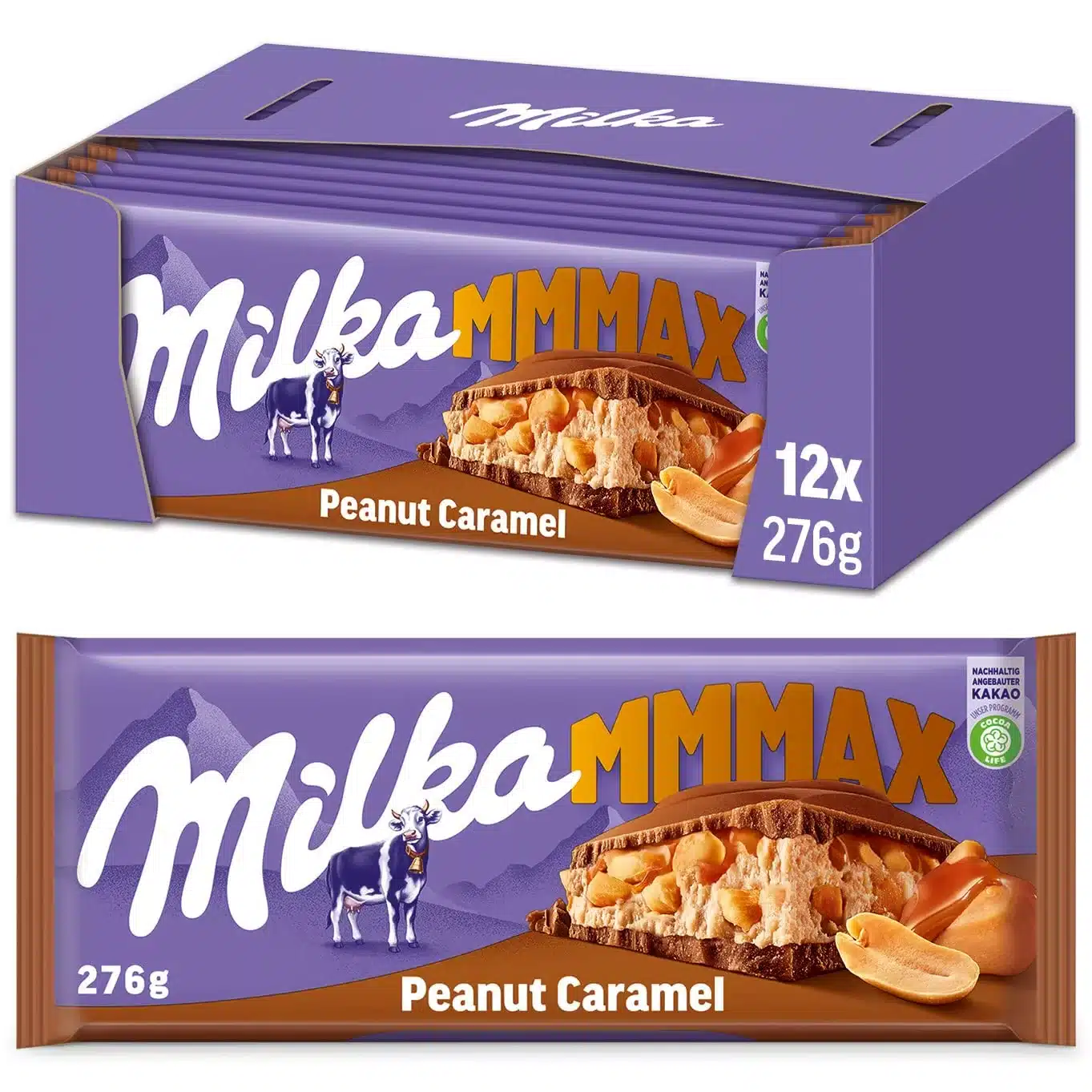 Milka Peanut Caramel 12 x 276g Großtafel, Schokoladentafel mit Erdnuss Karamell