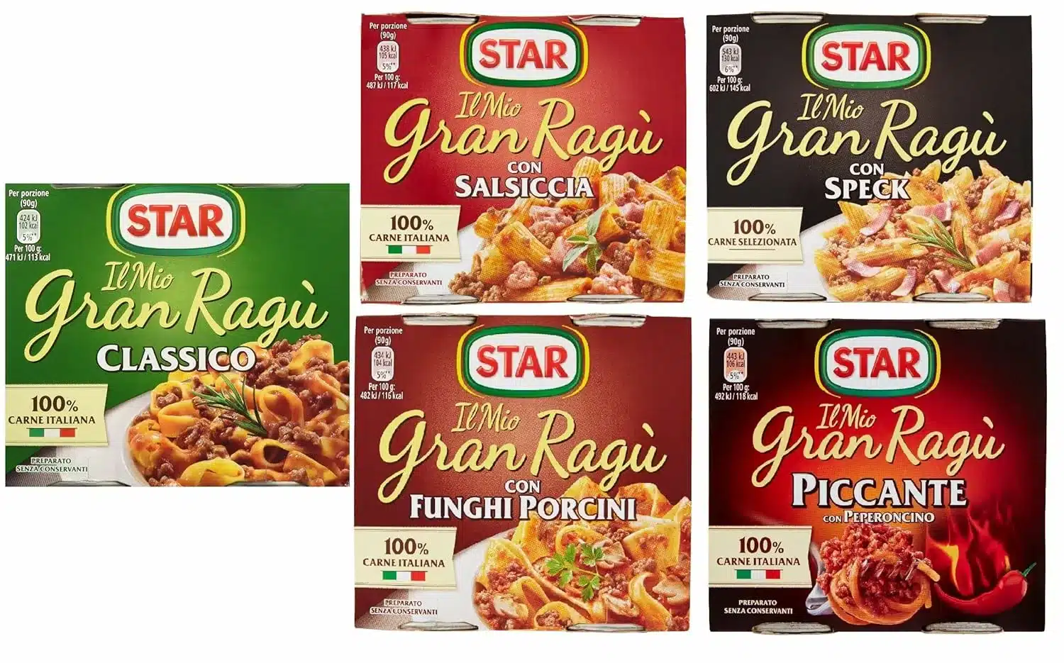 Testpaket Star ragù sughi pronti Fertige Saucen 5x(2x180g) 100% Italienisch