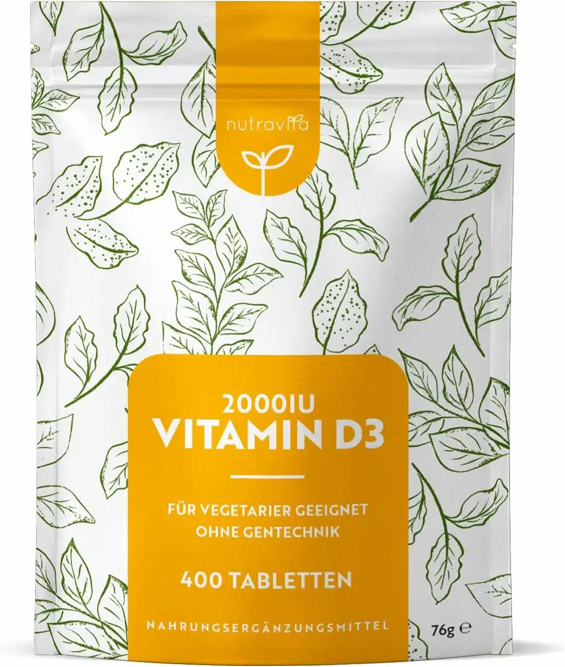Vitamin D 2000 I.E - 400 Sonnenvitamin D3 Tabletten - Unterstützt Knochen, Zähne, Muskeln und Immunsystem - ohne künstlichen Zusatzstoffe - Vegetarisch - Hochdosiert - Nutravita