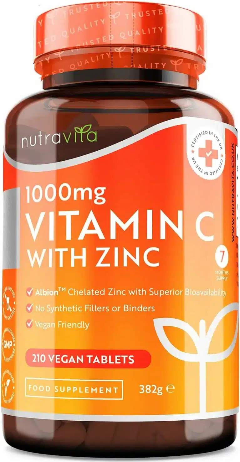 Vitamin C Hochdosiert 1000 mg und Zink 15mg - 210 Vegane Tabletten - Albion® Zink für eine Bessere Absorption - Hochwirksame Vitamin C und Zink Ergänzung zur Unterstützung des Immunsystems