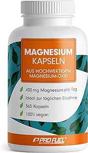 Magnesium Kapseln 365x - 668mg Magnesium-Oxid, davon 400mg Magnesium pro Kapsel - sehr hoher Magnesium-Gehalt (60%) - Laborgeprüft mit Zertifikat - 100% vegan - Vorrat für ein volles Jahr