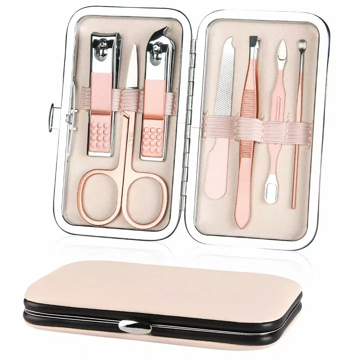 Maniküre Set,7pcs Pediküre Kit Nagelset Nageletui Nagelknipser, Edelstahl Ledertasche Nagel Schere Nagelpflege etui Reise Beauty für Zuhause, Reisen